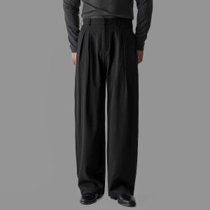 Double-pleat Draping Wide-leg Casual Pants For Men