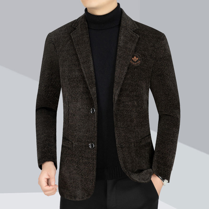 Men's Casual Chenille Suit Jacket - Comfortable Dad Style Blazer for Daily Wear - الصورة 2