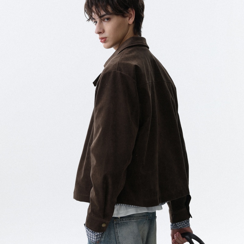 American Brown Retro Suede Collar Jacket Men's Autumn - الصورة 2