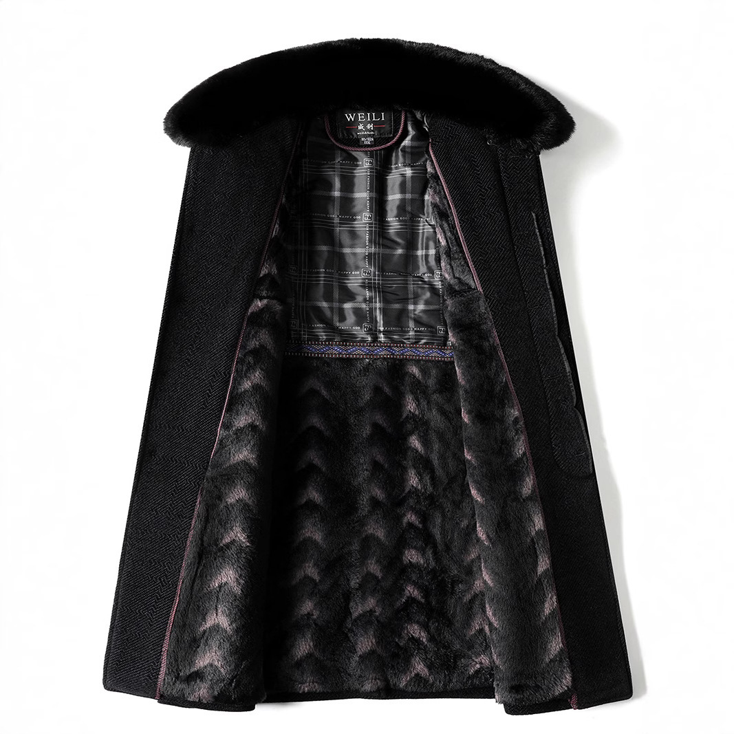Fleece-lined Long Coat For Middle-aged And Elderly Dad's Wool Overcoat - الصورة 4