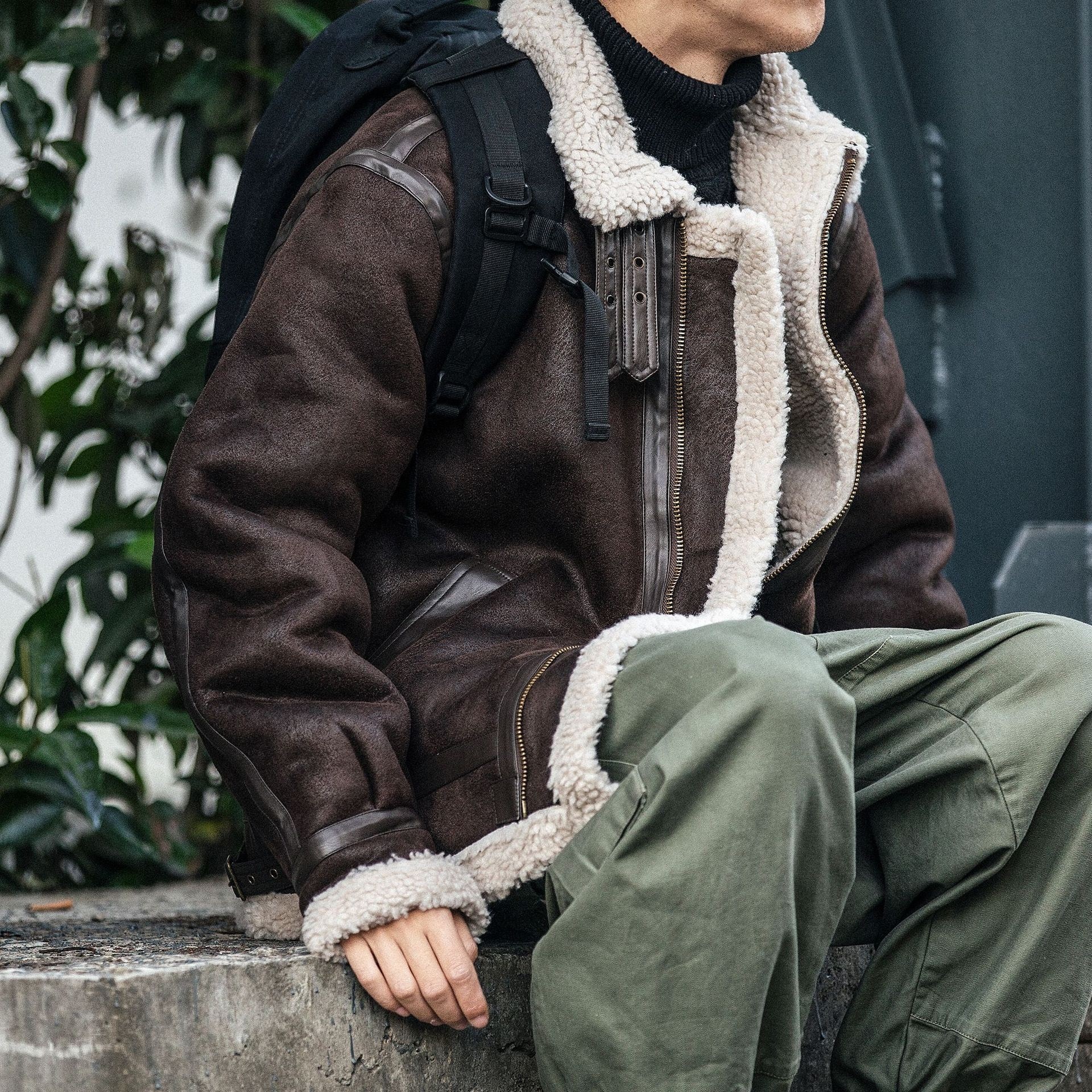 AutumnWinter Suede-Effect Leather Biker Jacket Padded Coat Mens Trendy Brand - الصورة 2