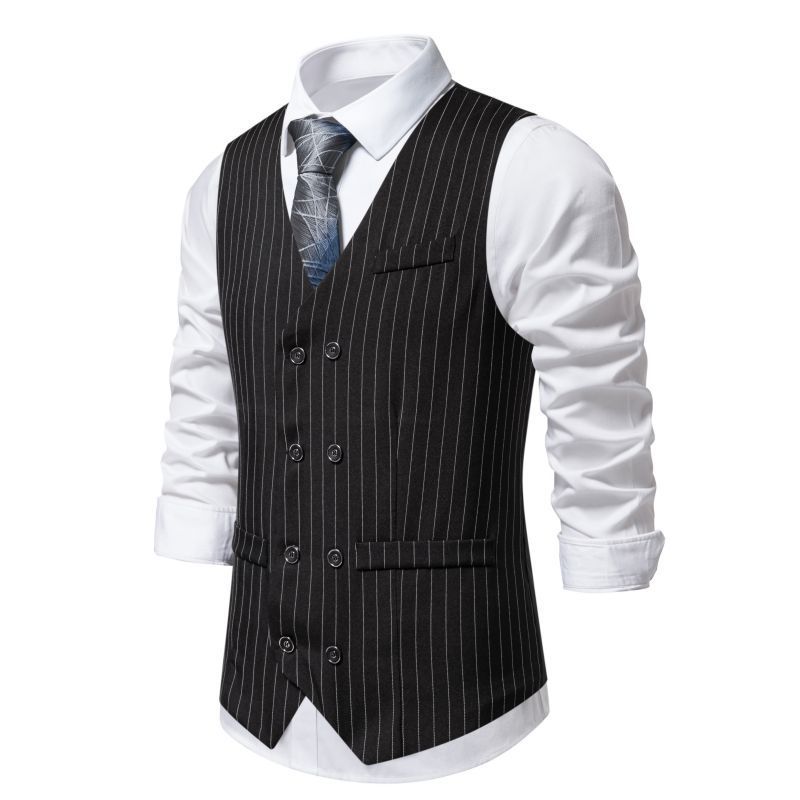 New Mens Stylish Vertical-striped Double-breasted Waistcoat - الصورة 2
