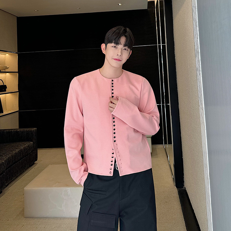 Versatile Air-layer Knit Multi-button Collarless Hoodie Cardigan