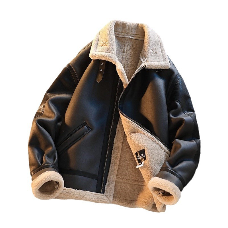 Men's Winter Fleece-Lined Thickened Kamela PU Leather Lamb Wool Integrated Cotton Jacket - الصورة 5