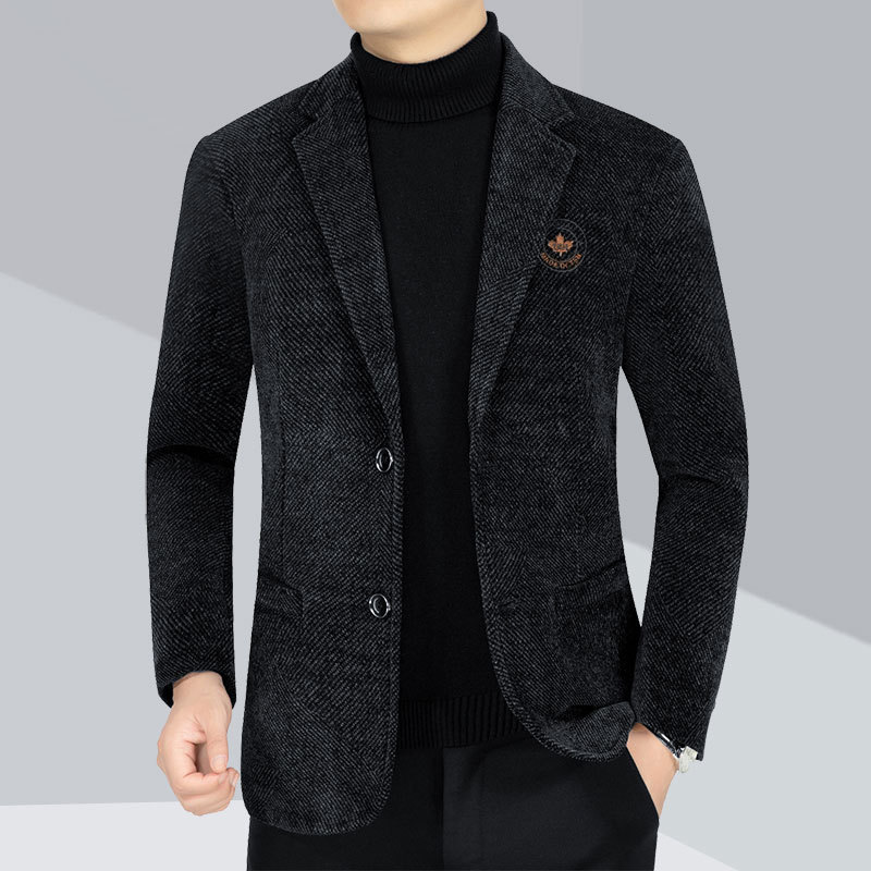 Men's Casual Chenille Suit Jacket - Comfortable Dad Style Blazer for Daily Wear