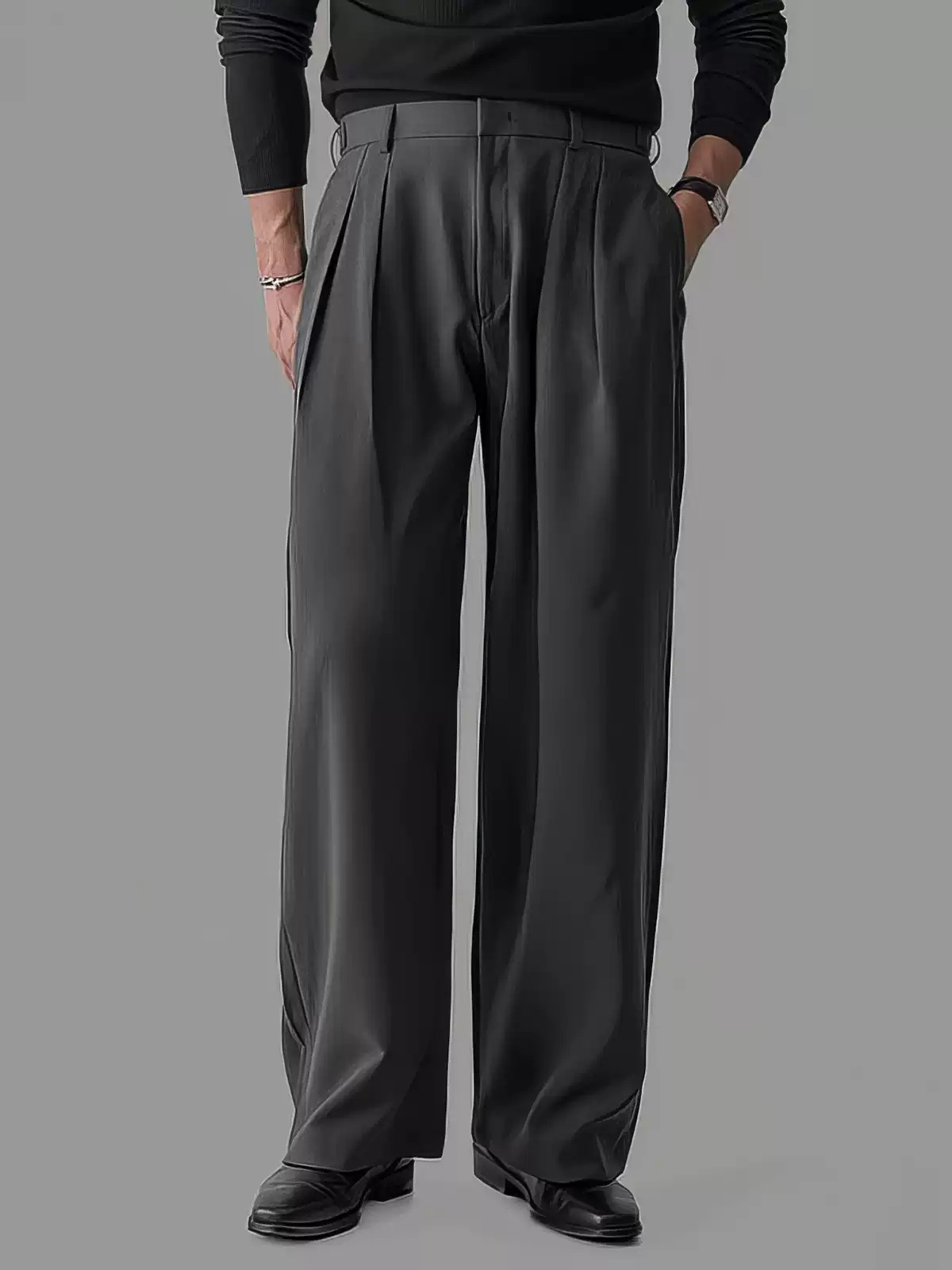 Double-pleat Draping Wide-leg Casual Pants For Men - الصورة 6